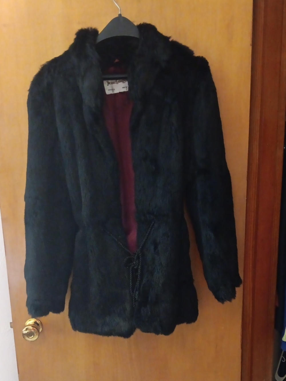 Black Faux Fur Peacoat with Tie-Waist - Unbranded